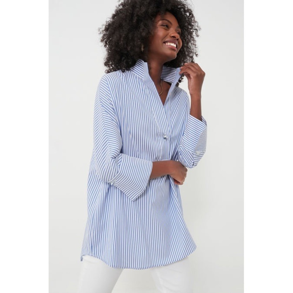 Tuckernuck Blue and White Striped Popover Blouse